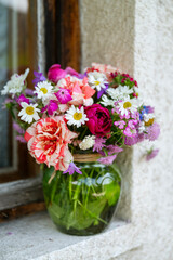 Beautiful Bouquet of Wild Summer Flowers  in a Glass Vase 