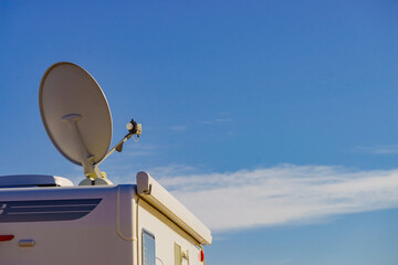 Satellite dish on roof of caravan