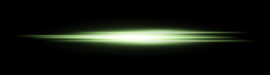 Obraz premium Green glowing light streak. Horizontal neon beam with smooth glow and layered flow on black background, fitting tech, motion or speed themes.