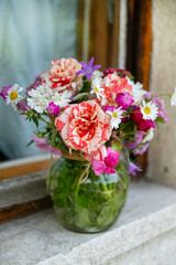 Beautiful Bouquet of Wild Summer Flowers  in a Glass Vase 