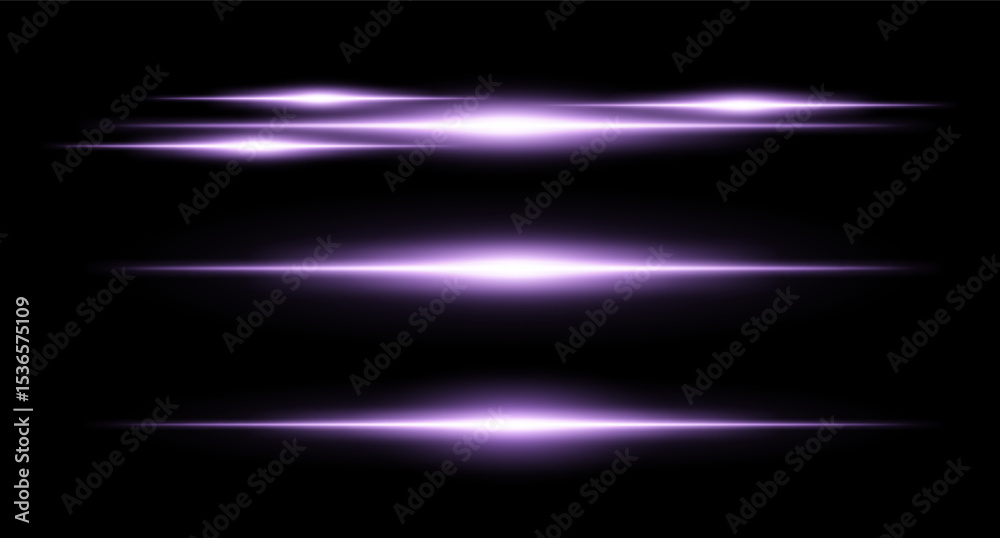 Wall mural horizontal purple flare beams in stacked layout on dark background with smooth gradients and glow ef