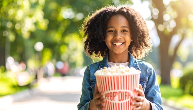 Child holding popcorn in park