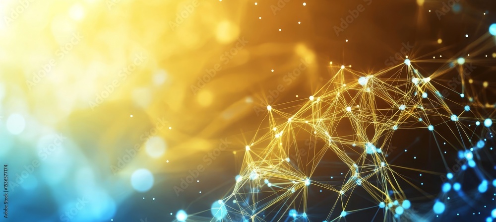 Poster abstract digital connectivity network visualization with geometric nodes and connections design