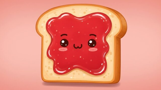 Kawaii bread slice with strawberry jam illustration
