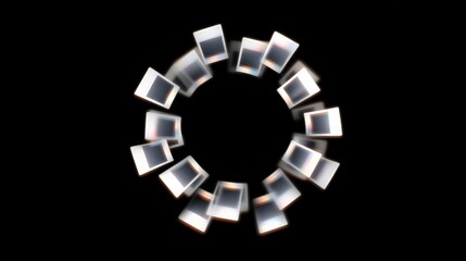 Circular Arrangement of Floating Polaroid Photos Spinning in a Nostalgic Display