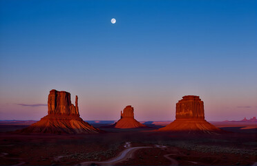 Fototapeta premium Moonlight Over Monument Valley Desert