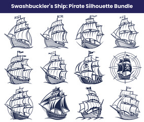 Collection of Pirate Ship Silhouette Illustrations and Vectors for Design Use