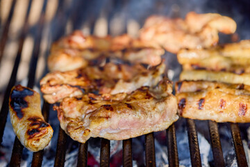 steak meat on a hot grill set to cook