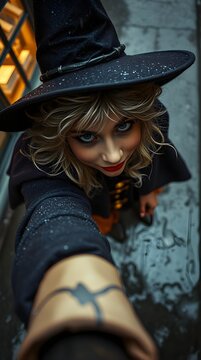 portrait of a young woman in witch cotume