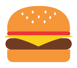 A simple, classic icon-style hamburger illustration with cheese, patty, and bun, ideal for fast food menus, restaurant graphics, or culinary themes