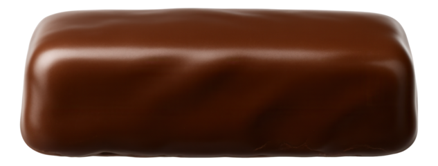 Rectangular chocolate candy bar with smooth surface on transparent background.
