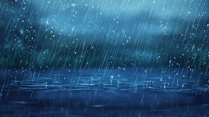 Realistic blue rain texture with water drops, vector style