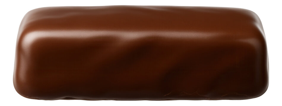 Rectangular chocolate candy bar with smooth surface on transparent background.
