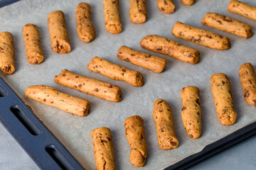 Sticks shortbread dipped in chocolate. Home made cookies.