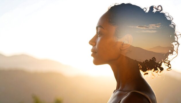 Woman gazing at sunrise - Powered by Adobe