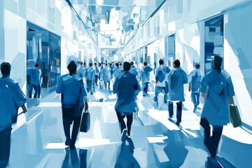 A Bustling Hospital Corridor Filled with Medical Staff