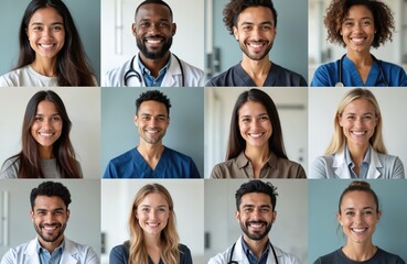 Collage smiling diverse faces looking camera. Multiethnic group portrait. People from different cultures. Happy multicultural faces human resource society database concept.