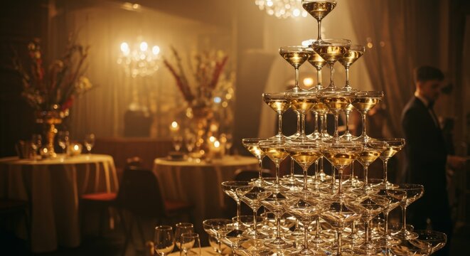 luxurious champagne tower