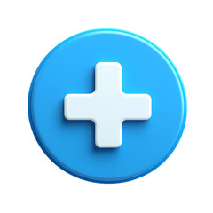 Obraz premium 3D Plus Icon Blue Circle White Cross Medical Symbol App Button isolated on transparent background