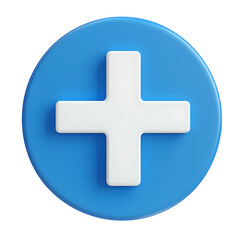 Obraz premium 3D Plus Sign Blue Circle White Cross Icon isolated on transparent background