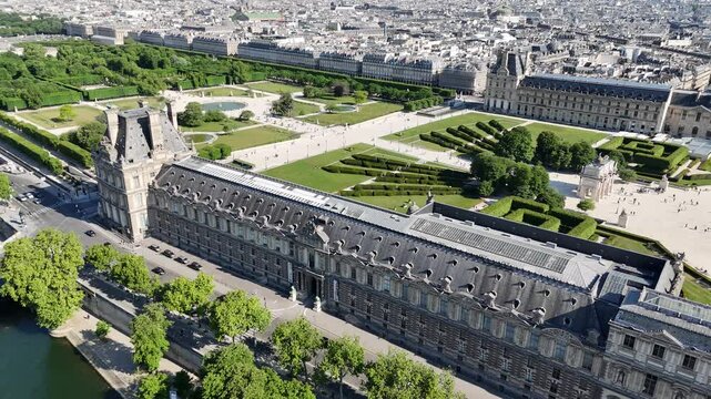 Louvre Museum At Paris Ile De France In France. Beautiful Carousel Garden. Paris City Landscape. Louvre Museum At Paris In Ile De France France. Louvre Pyramid. Cultural Heritage.