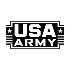 USA army emblem inside black rectangle with stars and stripes, symbolizing american military service honor and tradition on white

