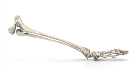 Realistic 3D anatomical rendering of isolated human fibula bone in bent leg context, showcasing structural detail and curvature for medical and educational use