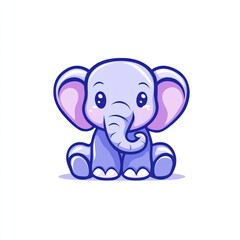Fototapeta premium Adorable cartoon elephant with wide eyes and large ears sits playfully