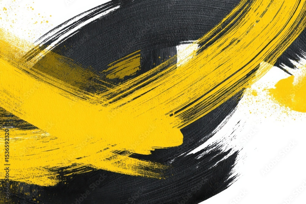 Poster abstract yellow and black brush strokes on canvas, representing artistic expression and creative ins