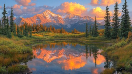 Fototapeta premium Mountain lake at golden hour