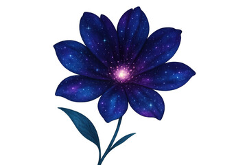 Luminous cosmic flower blossoming, sparkling stellar petals radiating ethereal glow against transparent background