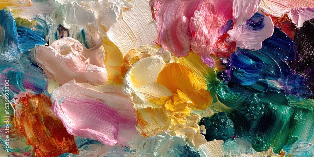Poster close-up of thickly applied oil paint swirls in pastel colors, representing artistic expression and 