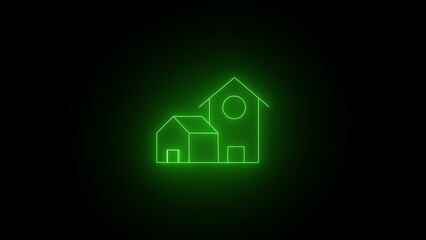Glowing neon color home icon Isolated on black background. A neon blue house icon illustration against a black background.	
