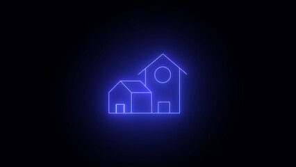 Glowing neon color home icon Isolated on black background. A neon blue house icon illustration against a black background.	
