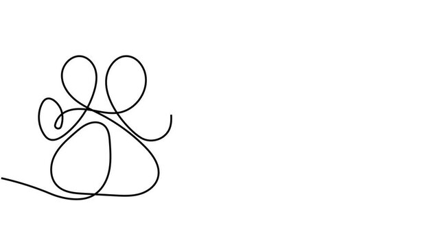 Dog or cat paw print one line art animation. Drawn paw print. Continuous contour motion. Continuous one single line drawn video