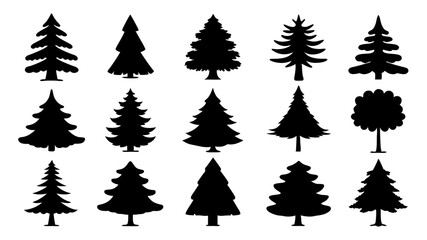 Fototapeta premium set of xmas tree silhouette vector on tranparent background 
