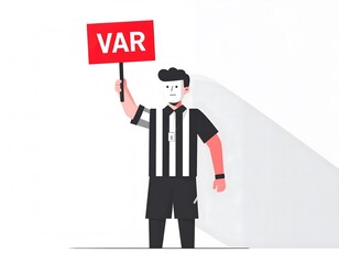 Football referee raising var sign during match