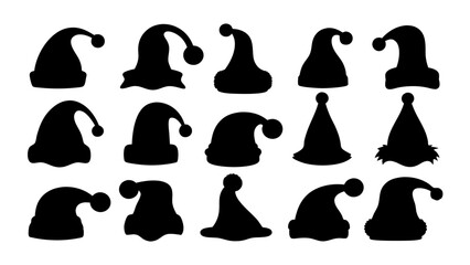 Silhouettes of Christmas hats. Santa Claus