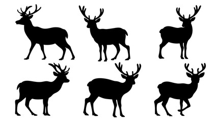 set of deer silhouette design vector art illustration
