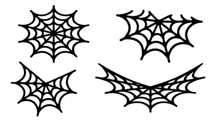 Spiderweb varieties set. Black mesh patterns with halloween party ornament.