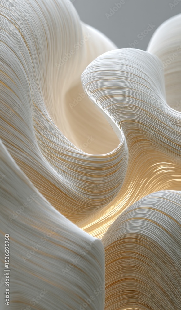 Poster abstract waves of creamy white lines flowing with golden light, representing innovation and modern a