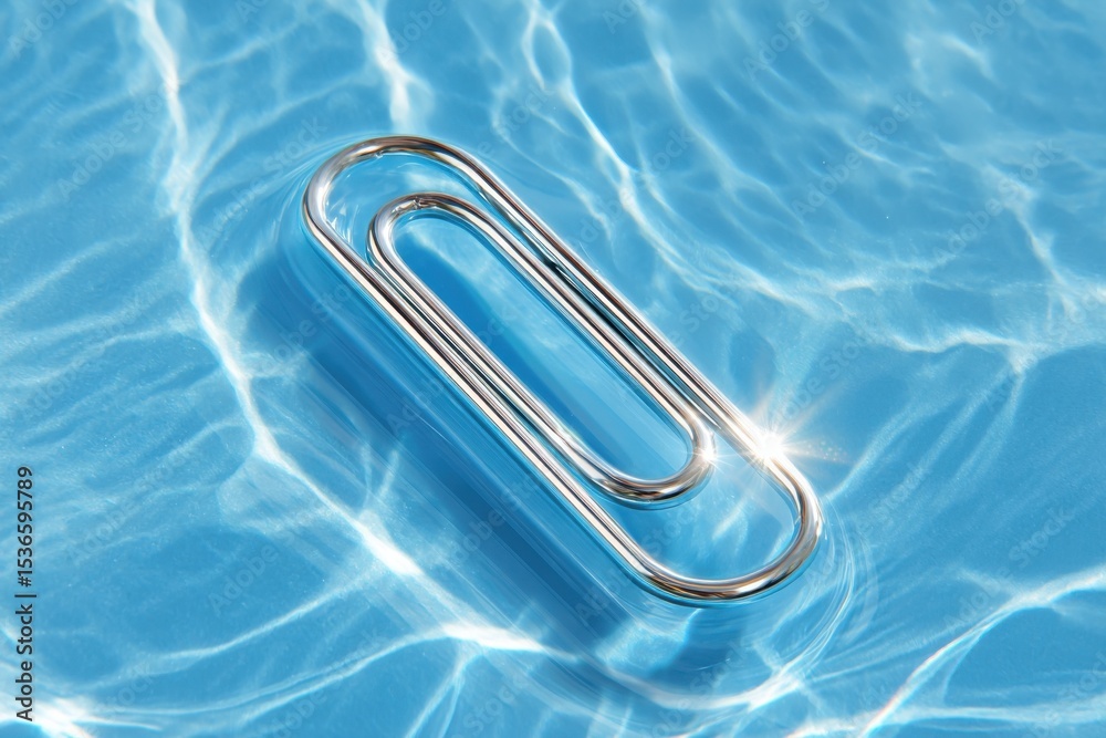 Poster Paperclip Submerged in Water With Sunlight Reflections, Symbolizing Connection and Streamlining Workflow for Business Efficiency and Productivity : Generative AI