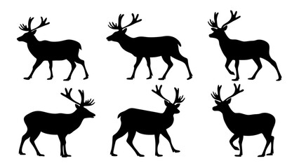 set of deer silhouette design vector art illustration
