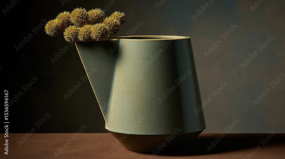Poster modern ceramic pitcher with dried flowers on table, representing minimalist decor and home refresh :