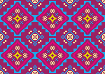 Cross stitch pattern concept showcasing traditional ethnic geometric pattern, Design for textile, background,carpet,wallpaper,clothing,wrapping,Batik,fabric,Vector illustration	
