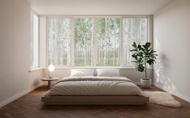 Fototapeta premium Serene Bedroom Retreat Embracing Nature's Beauty and Tranquility