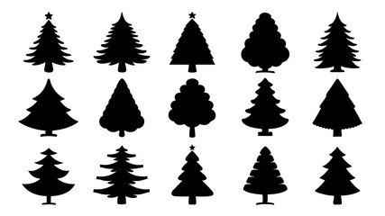 Fototapeta premium set of xmas tree silhouette vector on tranparent background