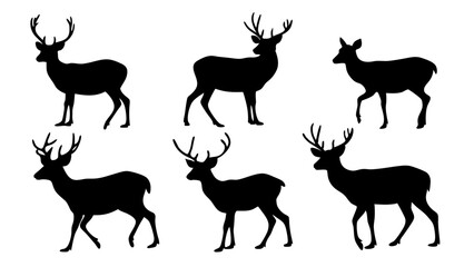 set of deer silhouette design vector art illustration