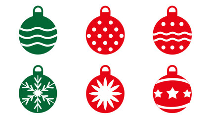 set of red and green christmas ball on tranparent background