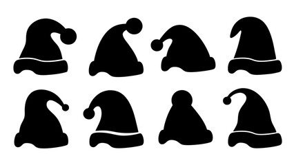 Silhouettes of Christmas hats. Santa Claus